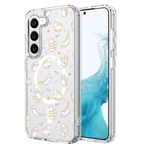 UNNKINE Magnetische Hülle für Samsung Galaxy S23 Ultra, kompatibel mit MagSafe Kabelloses Laden, niedliches Katzen-Design, stoßfest, kratzfest, für Samsung S23 Ultra (klar) von UNNKINE