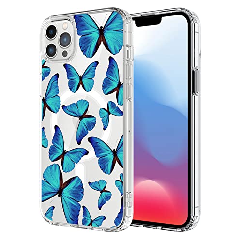 UNNKINE Magnetische Hülle für iPhone 14 Pro Max Kompatibel mit MagSafe Wireless Charging Cute Blue Butterfly Design Stoßfest Anti-Scratch Cover für Männer & Frauen (Klar) für iPhone 14 Pro Max von UNNKINE