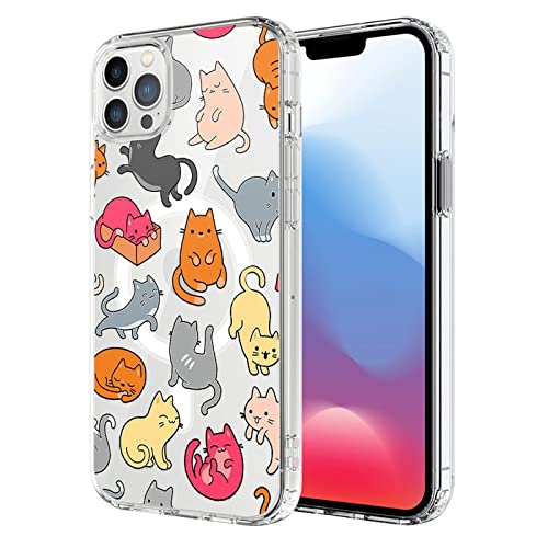 UNNKINE Magnetische Schutzhülle für iPhone 14, kompatibel mit MagSafe, kabelloses Laden, niedliches Katzen-Design, stoßfest, kratzfest, für Männer und Frauen (transparent) für iPhone 14 von UNNKINE