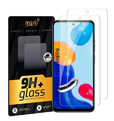 UNO'UNO MAS UNO VENTAS UNO' Displayschutz aus gehärtetem Glas, 2er-Pack, kompatibel mit Xiaomi Redmi Note 11 (6,43 Zoll), Redmi Note 11S, ultrawiderstandsfähiges gehärtetes Glas ohne Blasen, 9H, krat von UNO'UNO MAS UNO VENTAS