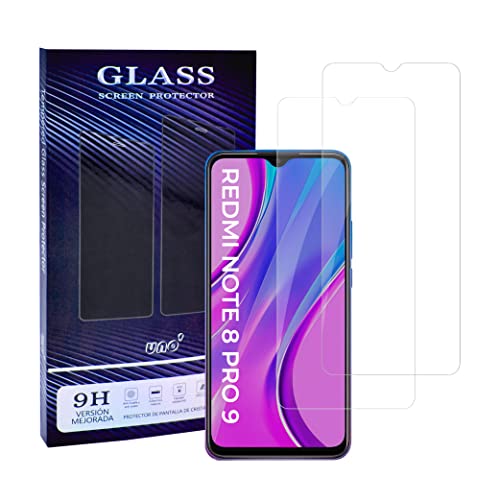 UNO'UNO MAS UNO VENTAS UNO' 2er-Pack Displayschutzfolie aus gehärtetem Glas, kompatibel mit Xiaomi Redmi Note 8 Pro, Redmi 9, ultra-widerstandsfähig, blasenfrei, 9H, kratzfest von UNO'UNO MAS UNO VENTAS