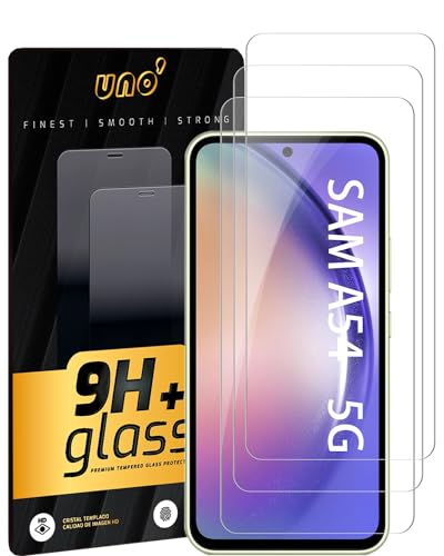 UNO' 3 Stück Displayschutzfolie für Samsung Galaxy A54 5G (6,4 Zoll) Hartglas 0,33 mm Ultra klar, ultrarobust, kratzfest, Anti-Fingerabdruck, blasenfrei, Härtegrad 9H. von UNO'