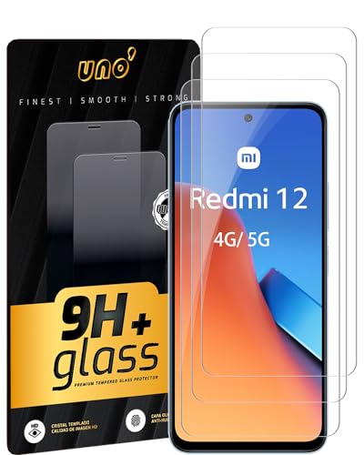 UNO' - Displayschutzfolie für Xiaomi Redmi 12 4G/5G (6,79 Zoll), Hartglas 9H, ultrarobust und transparent, einfache blasenfreie Installation, Anti-Fingerabdruck und kratzfest. von UNO'