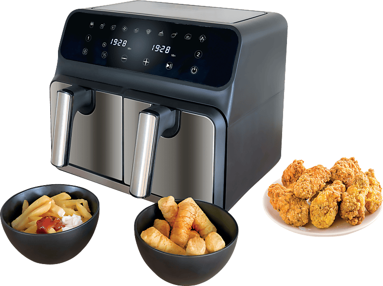 UNOLD Doppelkammer TWIN ZONE Heißluftfritteuse 1700 Watt Schwarz von UNOLD