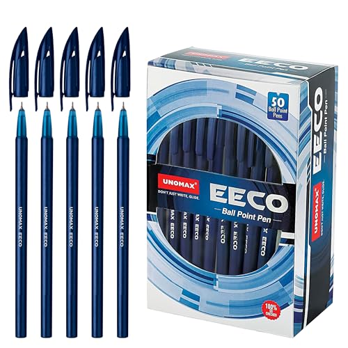 UNOMAX Eeco Blue Barrel Hochwertiges Kugelschreiber Set - kugelschreiber 50 stück 0.7mm - Wesentliche Büro Gadgets & Schule Zubehör - Langlebiges Stifte Set für Study Essentials von UNOMAX