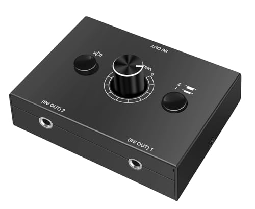 UNSTINCER 3,5mm Audio Switch 2(1)-In-1(2)-Out, Analog Stereo Sound Umschalter mit Volume Knopf Mute Button, ab Aux Selector Schalter Umschaltung für Radio Phone Lautsprecher Kopfhörer PC von UNSTINCER