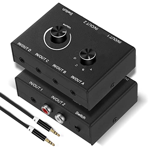 UNSTINCER 3,5mm und Chinch RCA Audio Switch 4(2)-In-2(4)-Out, Bidirektional Stereo Sound Umschalter mit Volume Control, Analog Aux Schalter für Plattenspieler Radio Kopfhörer Speaker PC von UNSTINCER