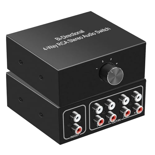 UNSTINCER Cinch RCA L/R Audio Switch 4(1)-In-1(4)-Out, Analog Passiv Stereo Aux Umschalter, Bidirektional Manuell Sound Selector Schalter Splitter Box für Phono Kopfhörer Amplifier PC Lautsprecher von UNSTINCER