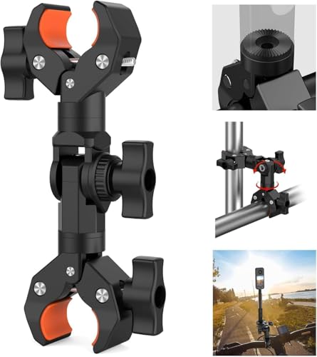 UNSTINCER Doppelklemme Halterung Rohr, Super Clamp Magic Arm Kamera Mount für Insta360 Selfie Stick Gelenkarm Stativ Motorrad Fahrrad Lenker Regenschirm Foto Reflektor Querstange Action Kamera von UNSTINCER