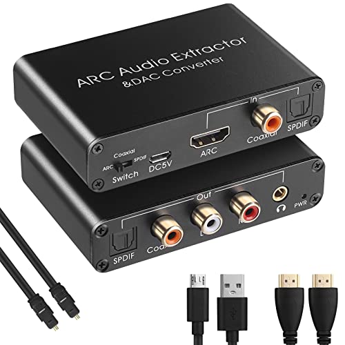 UNSTINCER HDMI ARC Audio Extraktor 2.0/5.1 +192 KHz DAC Konverter, HDMI/Digital(Spdif Optical Toslink Coaxial) zu Spdif Koaxial und Analog Aux RCA 3,5 mm Wandler für TV Kopfhörer Soundbar Verstärker von UNSTINCER