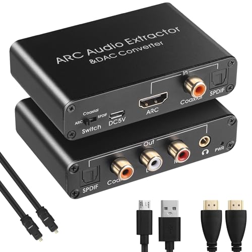 UNSTINCER HDMI ARC Audio Extraktor +192 KHz DAC Konverter, HDMI/Digital(Spdif Optical Toslink Coaxial) zu Spdif Koaxial und Analog Aux RCA 3,5 mm, DA Wandler für DVD TV HDTV Blu-ray Sky Spielekonsole von UNSTINCER
