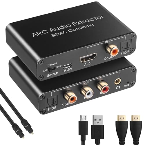 UNSTINCER HDMI ARC Audio Extraktor 2.0/5.1 +192 KHz DAC Konverter, HDMI/Digital(Spdif Optical Toslink Coaxial) zu Spdif Koaxial und Analog Aux RCA 3,5 mm Wandler für TV Kopfhörer Soundbar Verstärker von UNSTINCER