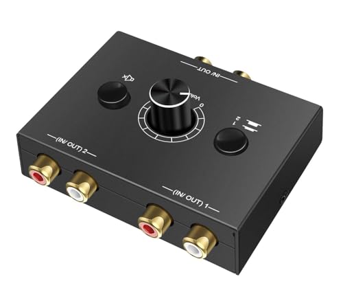 UNSTINCER RCA Cinch Audio Switch 2(1)-In-1(2)-Out, Analog Stereo Umschalter mit Volume Control, Bidirektional Aux Sound Selector Schalter Splitter Box für Phono Kopfhörer Amp PC Lautsprecher von UNSTINCER