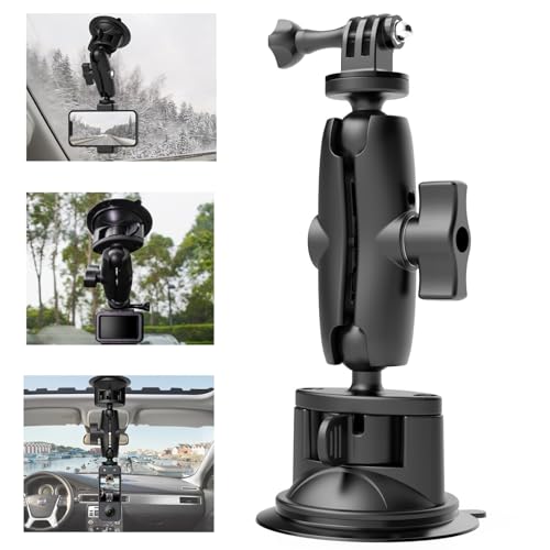 UNSTINCER Auto Saugnapfhalterung für Handy und Action Kamera, KFZ Suction Halter Mount für Windschutzscheibe Armaturenbrett passend für GoPro Insta360 X5 Akaso DJI Osmo, mit 360° Drehbare Kugelkopf von UNSTINCER