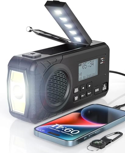 UOHHBOE Tragbare Handkurbel Solarradio Wiederaufladbare DAB AM/FM 5000mAh Typ-C Powerbank SOS Alarm mit Kompass Taschenlampe Leselampe für Camping Notfall Draußen UOHHBOE Tragbare Handkurbel Solarradio Wiederaufladbare DAB AM/FM 5000mAh Typ-C Powerbank SOS Alarm mit Kompass Taschenlampe Leselampe für Camping Notfall Draußen von UOHHBOE