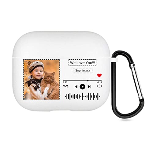 Personalisierte AirPods-Hülle für Apple AirPods der 3. Generation 2021, Schutzhülle im Musikstil mit Ihrem Text und Foto, individuelles Geschenketui mit Schlüsselanhänger (Weiß) von UOKIIYUA