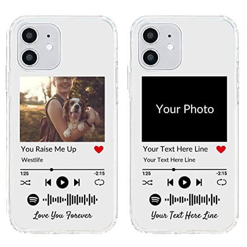Personalisierte Handyhülle für iPhone 12/12 Pro, benutzerdefiniertes Foto-Song-Cover mit Spotify-Stilen, durchsichtige, weiche, selbst scannbare Handyhülle mit Musikplakette von UOKIIYUA