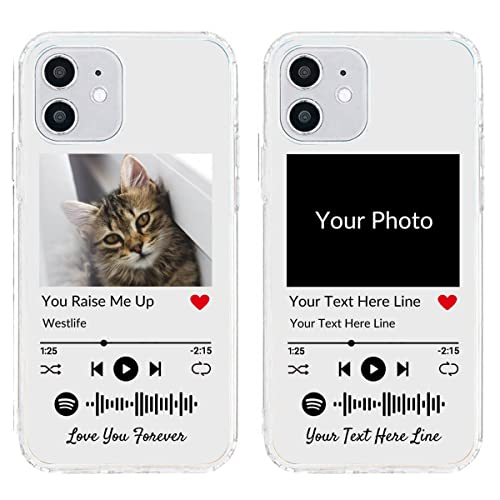 Personalisierte Handyhülle für iPhone 12 Mini, benutzerdefiniertes Foto-Song-Cover mit Spotify-Stilen, durchsichtige, weiche, selbst scannbare Handyhülle mit Musikplakette von UOKIIYUA