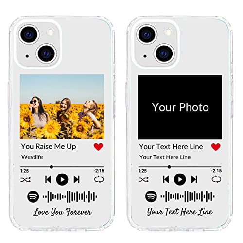Personalisierte Handyhülle für iPhone 13, benutzerdefiniertes Foto-Song-Cover mit Spotify-Stilen, durchsichtige, weiche, selbst scannbare Handyhülle mit Musikplakette von UOKIIYUA