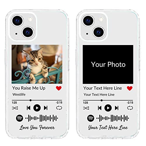 Personalisierte Handyhülle für iPhone 13 Mini, benutzerdefiniertes Foto-Song-Cover mit Spotify-Stilen, durchsichtige, weiche, selbst scannbare Handyhülle mit Musikplakette von UOKIIYUA
