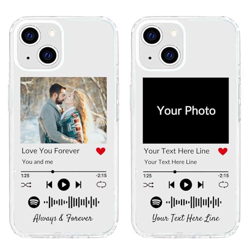 Personalisierte Handyhülle für iPhone 15, benutzerdefiniertes Foto-Song-Cover mit Spotify-Stilen, durchsichtige, weiche, selbst scannbare Handyhülle mit Musikplakette von UOKIIYUA
