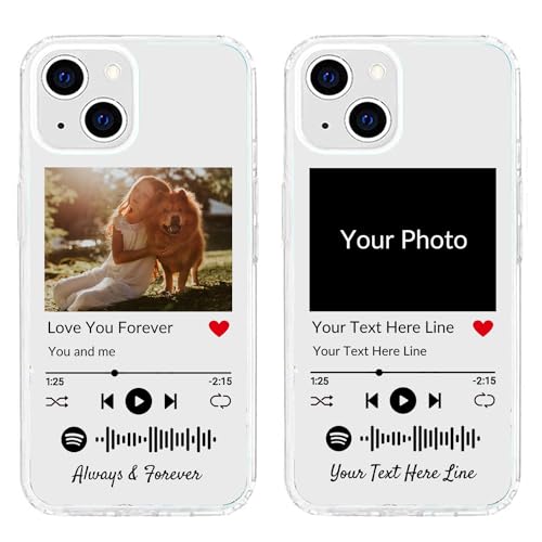 Personalisierte Handyhülle für iPhone 15 Plus, benutzerdefiniertes Foto-Song-Cover mit Spotify-Stilen, durchsichtige, weiche, selbst scannbare Handyhülle mit Musikplakette von UOKIIYUA