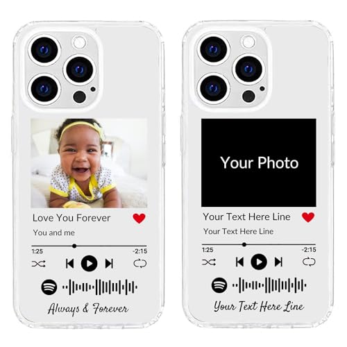 Personalisierte Handyhülle für iPhone 15 Pro, benutzerdefiniertes Foto-Song-Cover mit Spotify-Stilen, durchsichtige, weiche, selbst scannbare Handyhülle mit Musikplakette von UOKIIYUA