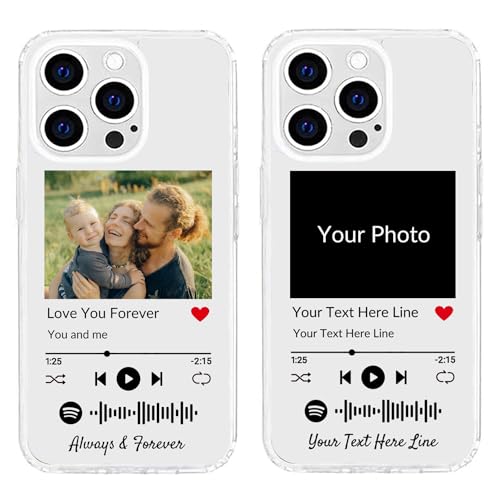 Personalisierte Handyhülle für iPhone 15 Pro Max, benutzerdefiniertes Foto-Song-Cover mit Spotify-Stilen, durchsichtige, weiche, selbst scannbare Handyhülle mit Musikplakette von UOKIIYUA