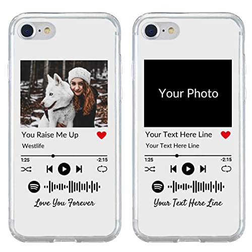 Personalisierte Handyhülle für iPhone 7/8/SE 2020, benutzerdefiniertes Foto-Song-Cover mit Spotify-Stilen, durchsichtige, weiche, selbst scannbare Handyhülle mit Musikplakette von UOKIIYUA