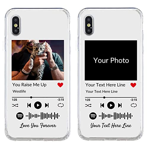 Personalisierte Handyhülle für iPhone X/Xs, benutzerdefiniertes Foto-Song-Cover mit Spotify-Stilen, durchsichtige, weiche, selbst scannbare Handyhülle mit Musikplakette von UOKIIYUA