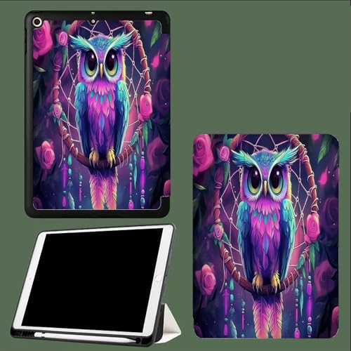Cartoon Tiere Hülle Kompatibel mit iPad Pro 12.9 Zoll 6./5./4 Generation (Modell 2022/2021/2020) mit Stifthalter, TPU Flexible Rückseite mit Standfunktion Psychedelische Eule von UOMSKTY