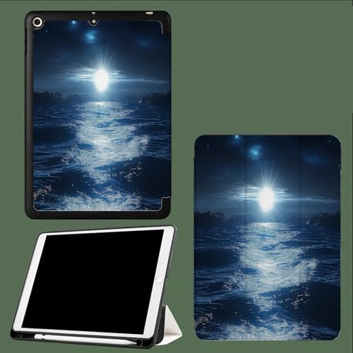 Hülle Für Ipad 10.Generation 2022 10.9 Zoll Mit Stifthalter - Ultradünne Leichte Schutzhülle Mit Rückseite Und Auto Schlaf/Wach Funktion Mondlicht Blaues Meer von UOMSKTY