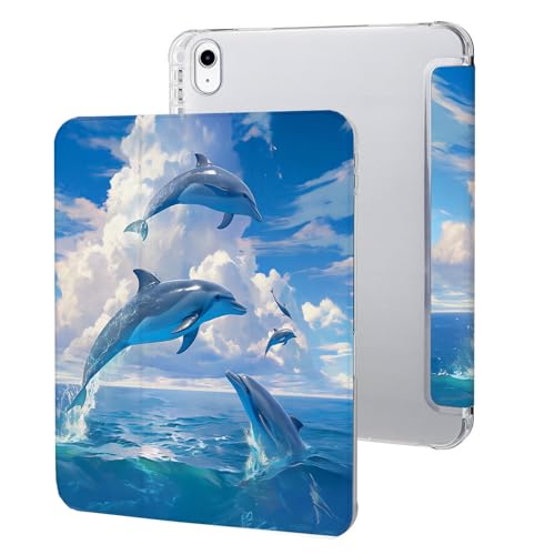 Hülle Kompatibel Mit Ipad 10 Generation 10,9 Zoll 2022, Ipad 10.Hülle Schlank Smart Magnetische Trifold Ständer Case Cover, Auto Schlaf/Aufwach Schutzhülle DREI Blaue Delfine von UOMSKTY
