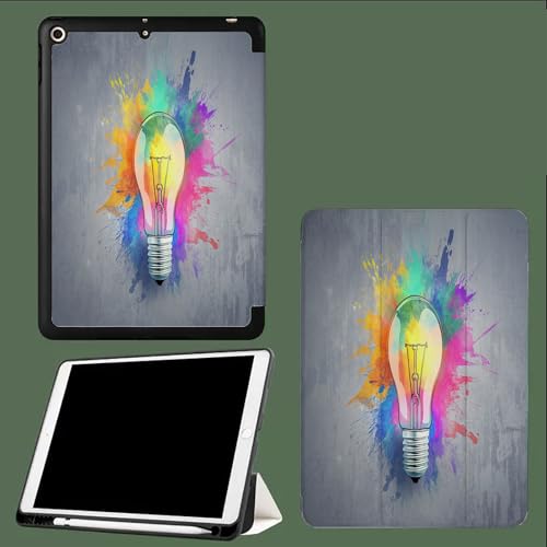 Hülle Kompatibel mit iPad Pro 12.9 Zoll 6./5./4 Generation (Modell 2022/2021/2020) mit Stifthalter, TPU Flexible Rückseite mit Standfunktion Mehrfarbig Glühbirne Cartoon Kunst-Grau von UOMSKTY
