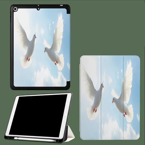 Hülle für iPad 10,2 Zoll 9./8./7 Gen (2021/2020/2019),PU Leder Tasche Schutzhülle mit Weicher TPU Rückseite mit Stifthalter, Auto Schlaf/Wach Tier Weiße Taube von UOMSKTY