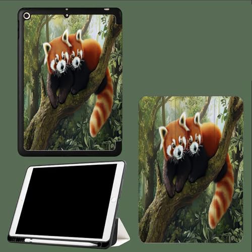 Hülle für iPad 10 (10,9 Zoll, Modell 2022, 10 Generation) mit Stifthalter,Dünne Tablet Schutzhülle mit Weicher TPU Rückseite mit Auto Schlafen/Wachen Kleiner Waschbär Wald Tiere von UOMSKTY