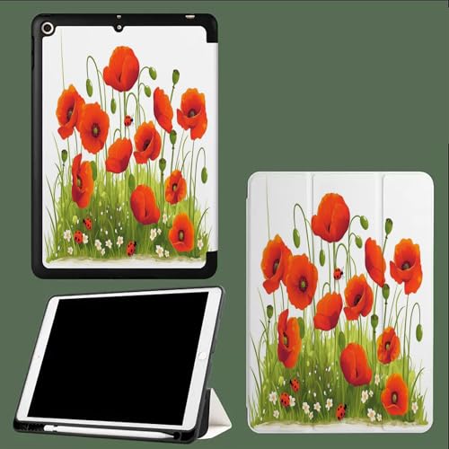 Hülle für iPad 10 Generation 2022 mit Stifthalter,Trifold Ständer,Automatisches Ruhen/Wecken,iPad 10,9 Zoll Flexible TPU hülle für iPad 10 Generation Rote Mohnblume von UOMSKTY