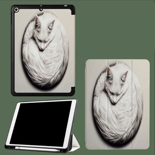 Hülle für iPad 10. Generation 2022 mit Stifthalter, Trifold Ständer, Auto Schlafen/Wachen, Flexible TPU Rückseite, Schutzhülle Weiß Katze Schlafend Tiere-Weiß Hülle für iPad 10. Generation 2022 mit Stifthalter, Trifold Ständer, Auto Schlafen/Wachen, Flexible TPU Rückseite, Schutzhülle Weiß Katze Schlafend Tiere-Weiß von UOMSKTY