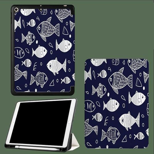 Hülle für iPad 10.Generation mit Stifthalter, Trifold Ständer, Auto Schlafen/Wachen, Flexible TPU Rückseite, Schutzhülle für 10 Gen 2022 10.9 Zoll Cartoon-Fischschule Linien Tiere-Dunkelblau Hülle für iPad 10.Generation mit Stifthalter, Trifold Ständer, Auto Schlafen/Wachen, Flexible TPU Rückseite, Schutzhülle für 10 Gen 2022 10.9 Zoll Cartoon-Fischschule Linien Tiere-Dunkelblau von UOMSKTY