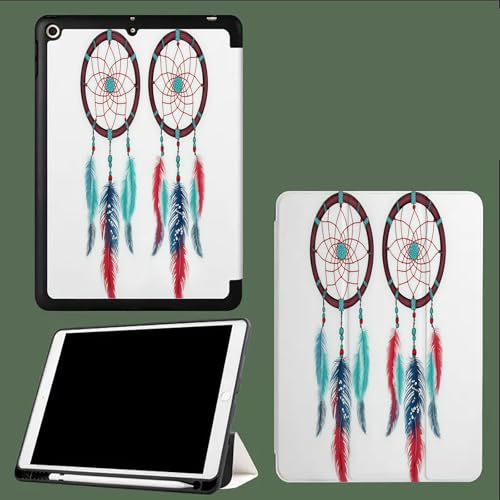 Hülle für iPad 9,7 Zoll (Modell 2018/2017, 6./5. Generation), Intelligent Schutzhülle mit Auto Schlafen/Wachen,Schutzhülle Case Smart Cover Feder Aquarell Traumfänger von UOMSKTY