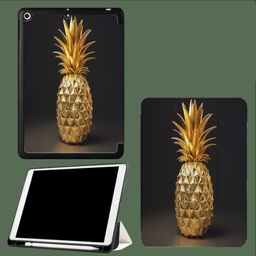 Hülle für iPad 9./8./7 Generation mit Stifthalter 10.2 Zoll Modell 2021/2020/2019,Ultradünne Schutzhülle aus TPU mit Standfunktion für iPad 10.2 3D Ananas von UOMSKTY