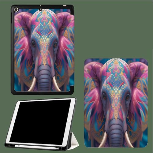 Hülle für iPad 9./8./7.Generation mit Stifthalter 10.2 Zoll Modell 2021/2020/2019, Ultradünne Schutzhülle aus TPU mit Standfunktion für iPad 10.2 Abstrakter Mandala-Elefant von UOMSKTY