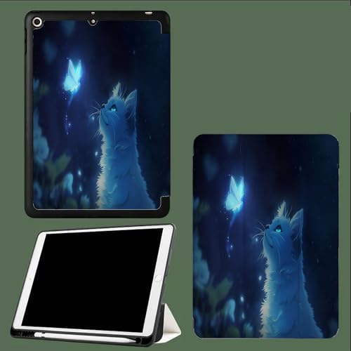 Hülle für iPad Air 13 Zoll (M3/M2 2025/2024),Dreifache Schutzhülle Case für 13" iPad Air M3/M2, Schmetterling Dünn Leicht Smart Cover,Auto Schlafen/Wecken Cartoon-Katze-Dunkelblau von UOMSKTY