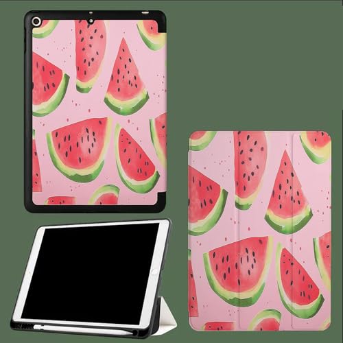 Hülle für iPad Air 13 Zoll (M3/M2-2025/2024) mit Stifthalter,Schlank Ständer Schutzhülle mit Weich Rückseite für iPad air 13,Auto Schlaf/Aufwach Aquarell Wassermelone Köstlich Fruchtig-Rosa von UOMSKTY