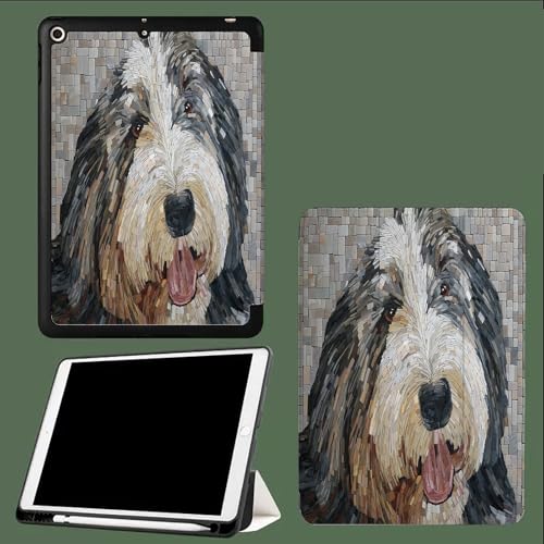 Hülle für iPad Air 13 Zoll (M3/M2-2025/2024) mit Stifthalter,Schlank Ständer Schutzhülle mit Weich Rückseite für iPad air 13,Auto Schlaf/Aufwach Süßer Schäferhund Mosaik Tiere-Grau von UOMSKTY