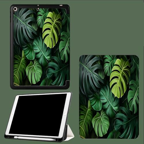 Hülle für iPad Air 13 Zoll (M3/M2-2025/2024) mit Stifthalter,Schlank Ständer Schutzhülle mit Weich Rückseite für iPad air 13,Auto Schlaf/Aufwach Tropisch Monstera-Blätter Anlage-Grün von UOMSKTY