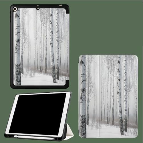 Hülle für iPad Air 13 Zoll (M3/M2-2025/2024) mit Stifthalter,Schlank Ständer Schutzhülle mit Weich Rückseite für iPad air 13,Auto Schlaf/Aufwach Weißer Wald Birkenwald-Weiß von UOMSKTY