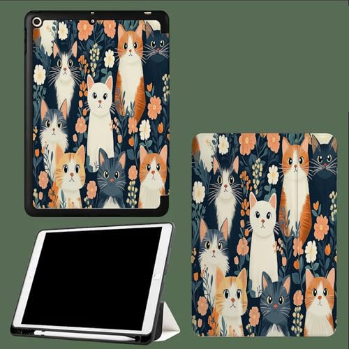 Hülle für iPad Air 13 Zoll Hülle 2025 2024 M3 M2, TPU Flexible Rückseite mit Stifthalter, Unterstützung Pencil Pencil Aufladung, Auto Schlafen/Wecken Cartoon-Katze Blumen Pflanzen-Dunkelblau Hülle für iPad Air 13 Zoll Hülle 2025 2024 M3 M2, TPU Flexible Rückseite mit Stifthalter, Unterstützung Pencil Pencil Aufladung, Auto Schlafen/Wecken Cartoon-Katze Blumen Pflanzen-Dunkelblau von UOMSKTY
