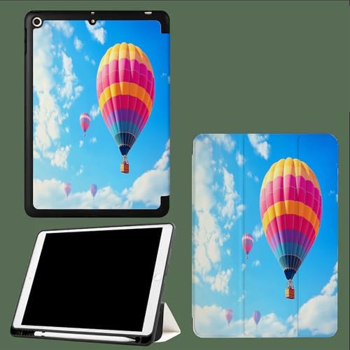Hülle für iPad Air 13 Zoll Hülle 2025 2024 M3 M2, TPU Flexible Rückseite mit Stifthalter, Unterstützung Pencil Pencil Aufladung, Auto Schlafen/Wecken Natur Himmel Heißluftballon-Blau von UOMSKTY
