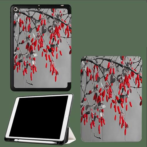 Hülle für iPad Air 13 Zoll M2 2024, Schutzhülle Case für 13" iPad Air (M2) 2024, Dünn Leicht Smart Cover mit Dünn Rückhülle Kompatibel Rote Früchte Einfache Zweige von UOMSKTY